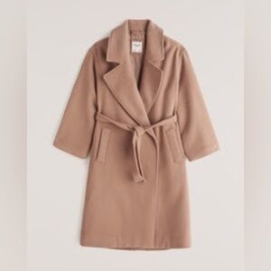 Abercrombie & Fitch Slouchy Belted Wool-Blend Coat in Camel Brown